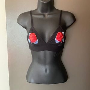 PINK Victoria’s Secret black bralette size XS with embroidered roses